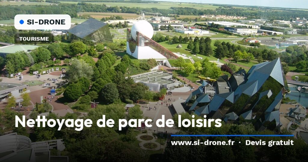 Vue d’ensemble d’un parc de loisirs avec le titre Nettoyage de parc de loisirs et la mention Devis gratuit