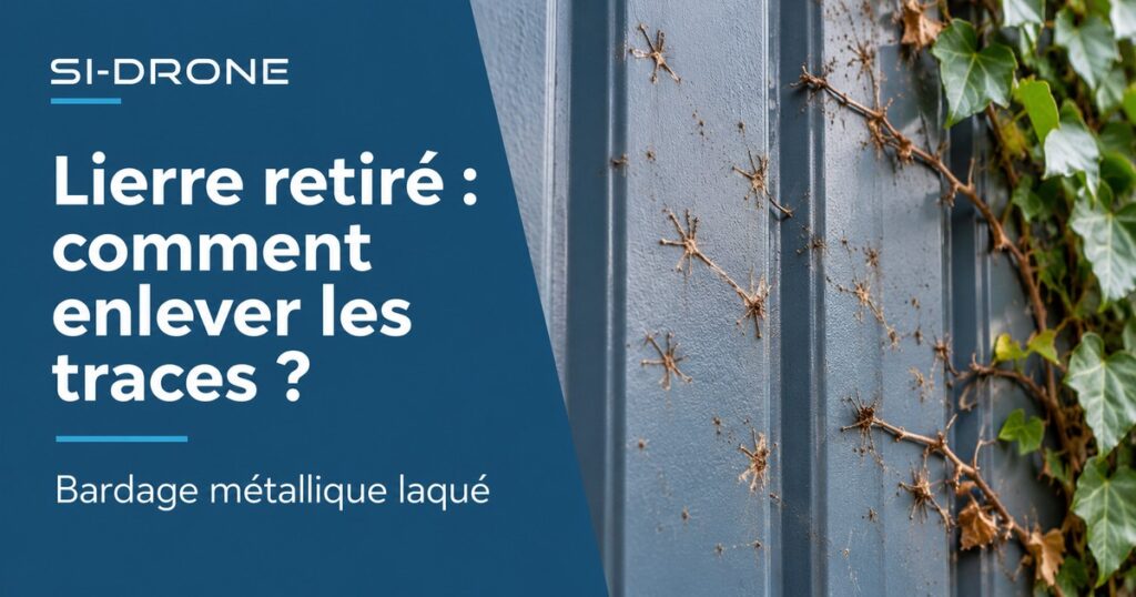 Illustration générée : attaches végétales sur un bardage métallique peint.