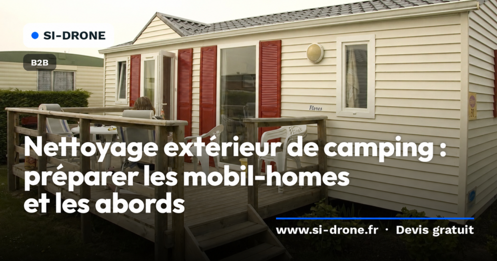 Mobil-home avec terrasse et titre Nettoyage extérieur de camping : préparer les mobil-homes et les abords