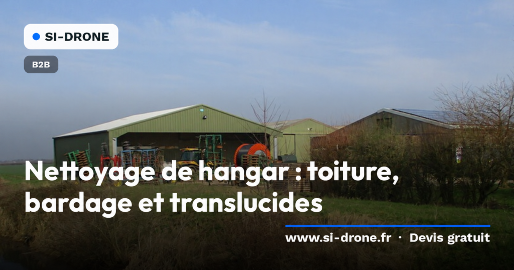 Illustration d’un hangar de matériel agricole avec bardage métallique, pour le guide de nettoyage extérieur